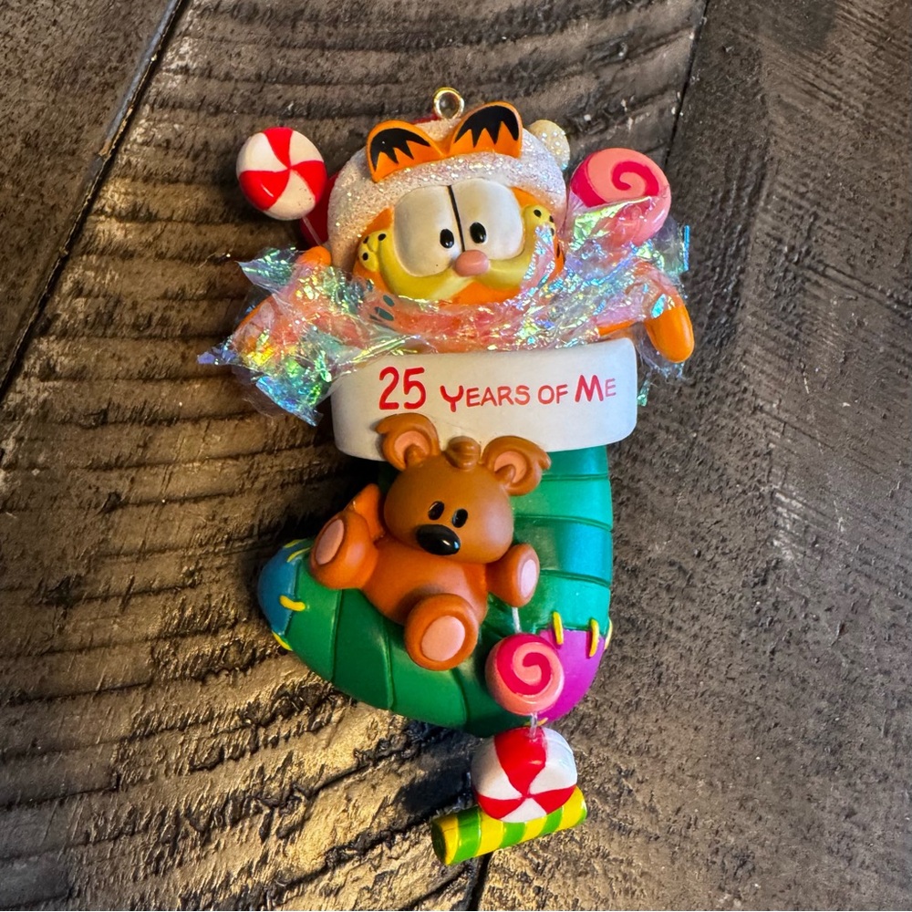 Vintage Garfield Stocking‎ Christmas Ornament 25 Colossal Years of Me Carlton